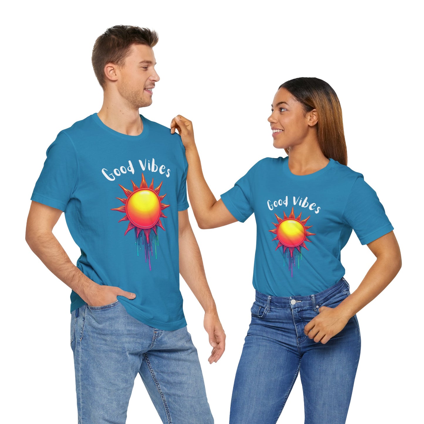 Good Vibes Unisex Short Sleeve Tee - Colorful Sun Design