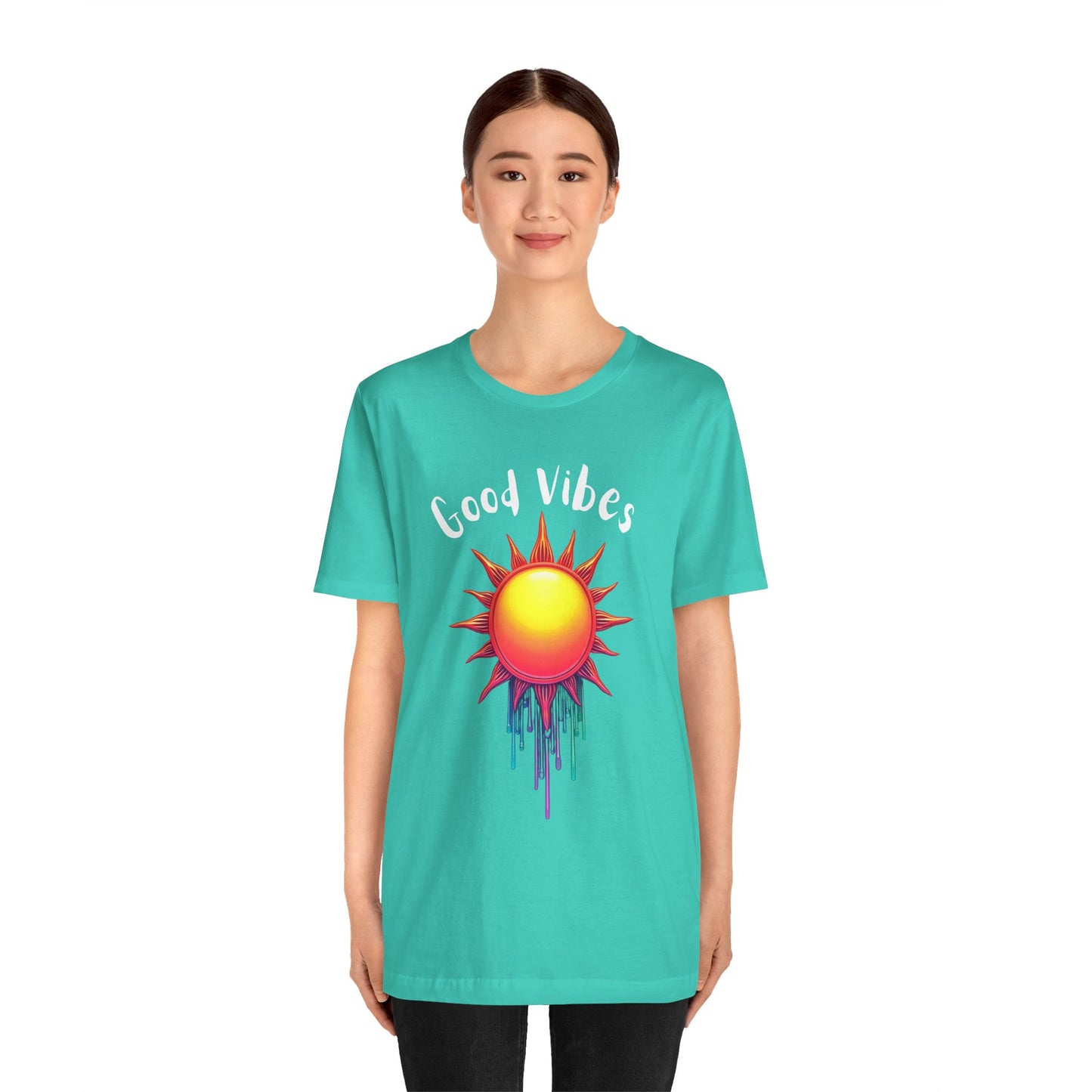 Good Vibes Unisex Short Sleeve Tee - Colorful Sun Design
