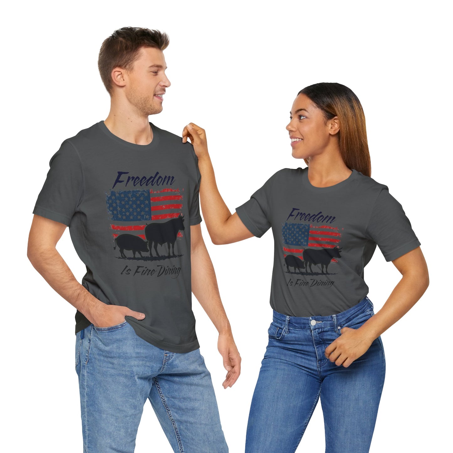 Freedom Is Fine Dining Unisex Jersey Tee - Patriotic Farm Theme