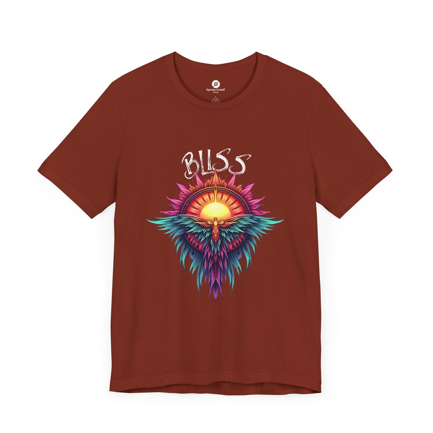 Bohemian Bliss Unisex T-Shirt - Colorful Sun & Feather Design