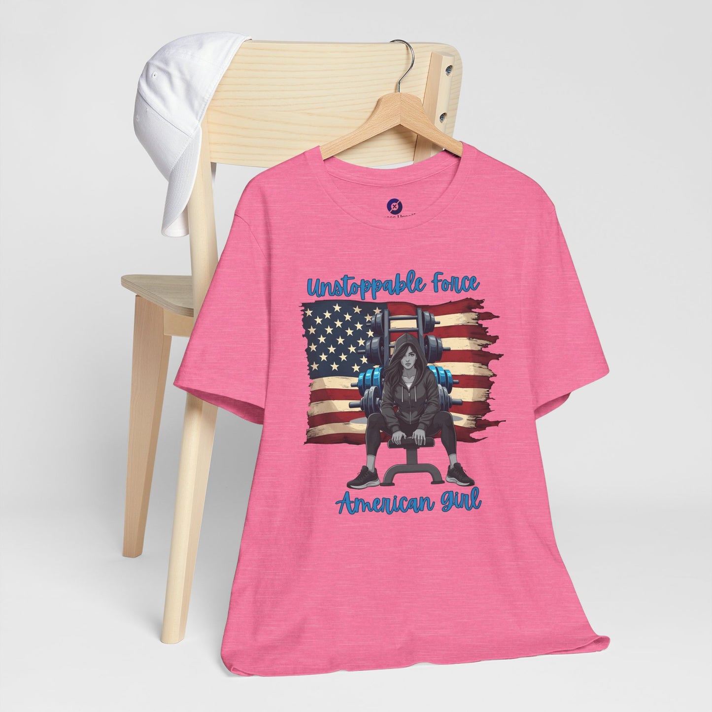 Unstoppable Force American Girl Tee - Patriotic Short Sleeve Shirt for Independence Day, Casual Wear, Gifts, Freedom Celebration