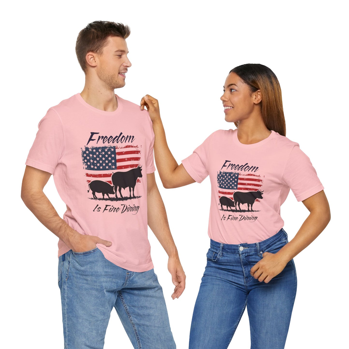 Freedom Is Fine Dining Unisex Jersey Tee - Patriotic Farm Theme