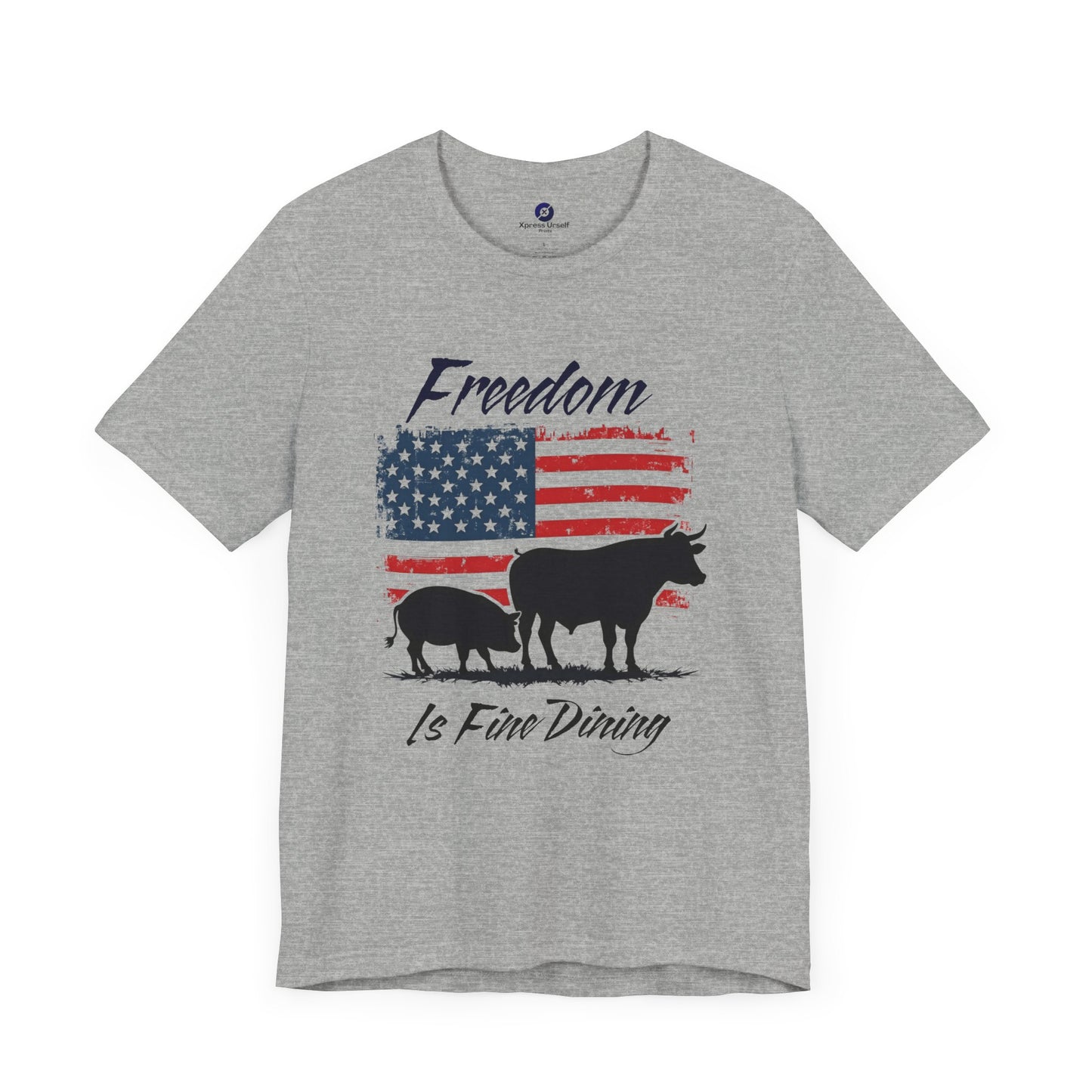 Freedom Is Fine Dining Unisex Jersey Tee - Patriotic Farm Theme