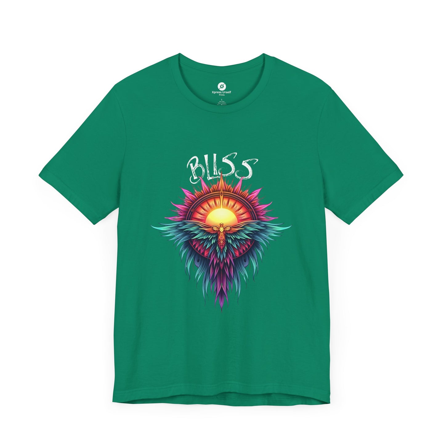 Bohemian Bliss Unisex T-Shirt - Colorful Sun & Feather Design