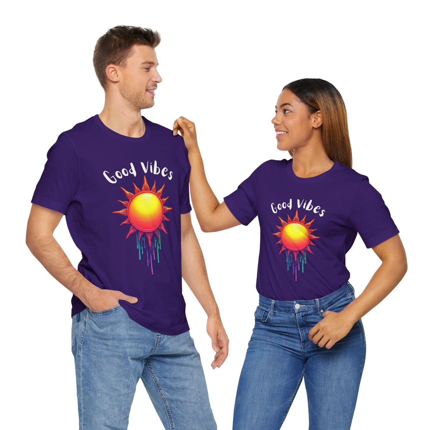 Good Vibes Unisex Short Sleeve Tee - Colorful Sun Design