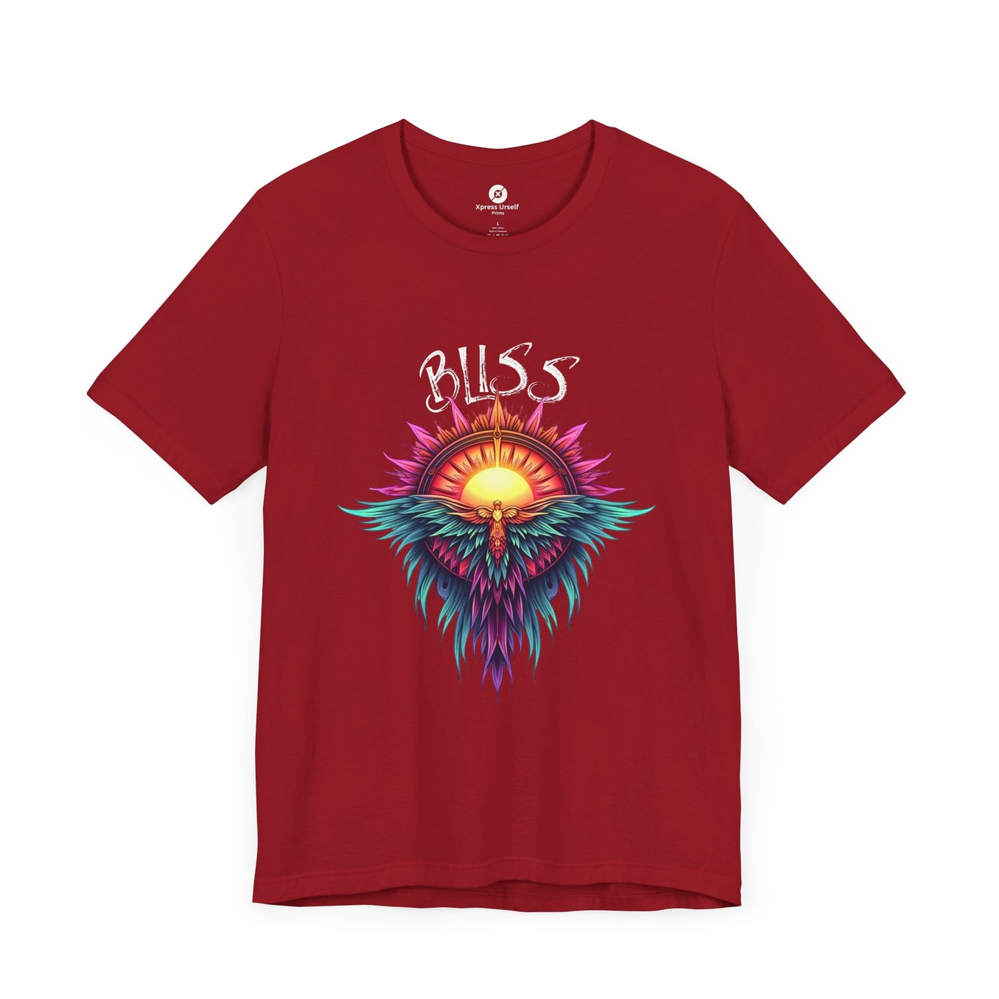 Bohemian Bliss Unisex T-Shirt - Colorful Sun & Feather Design
