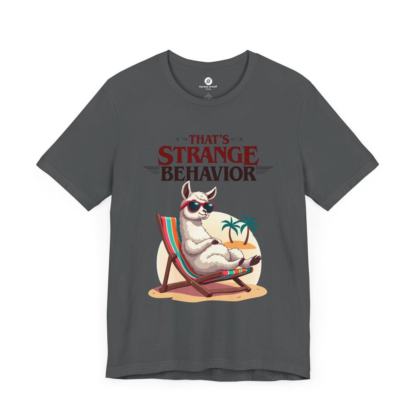 Funny Llama Graphic Tee - "That's Strange Behavior" Unisex Jersey T-Shirt