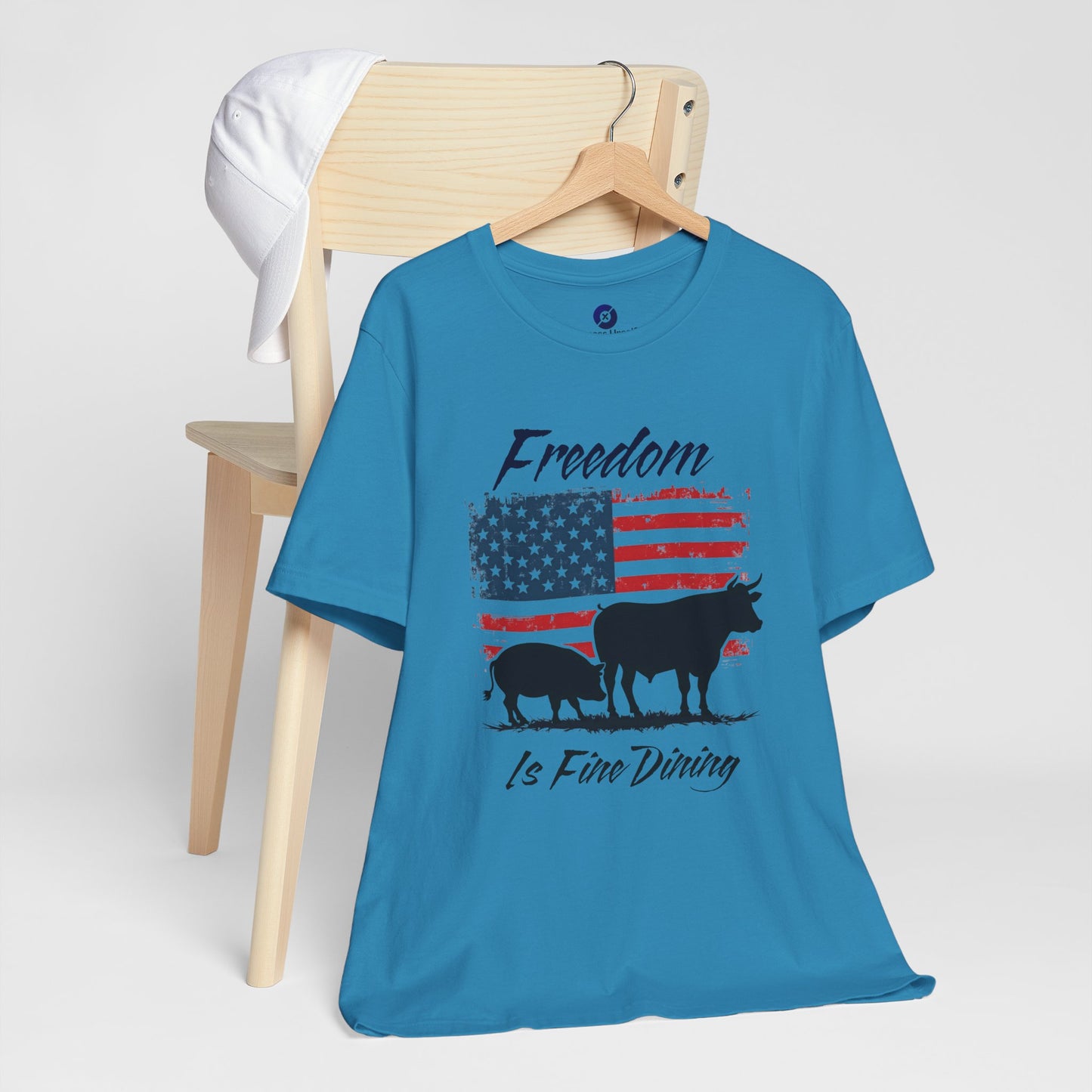 Freedom Is Fine Dining Unisex Jersey Tee - Patriotic Farm Theme