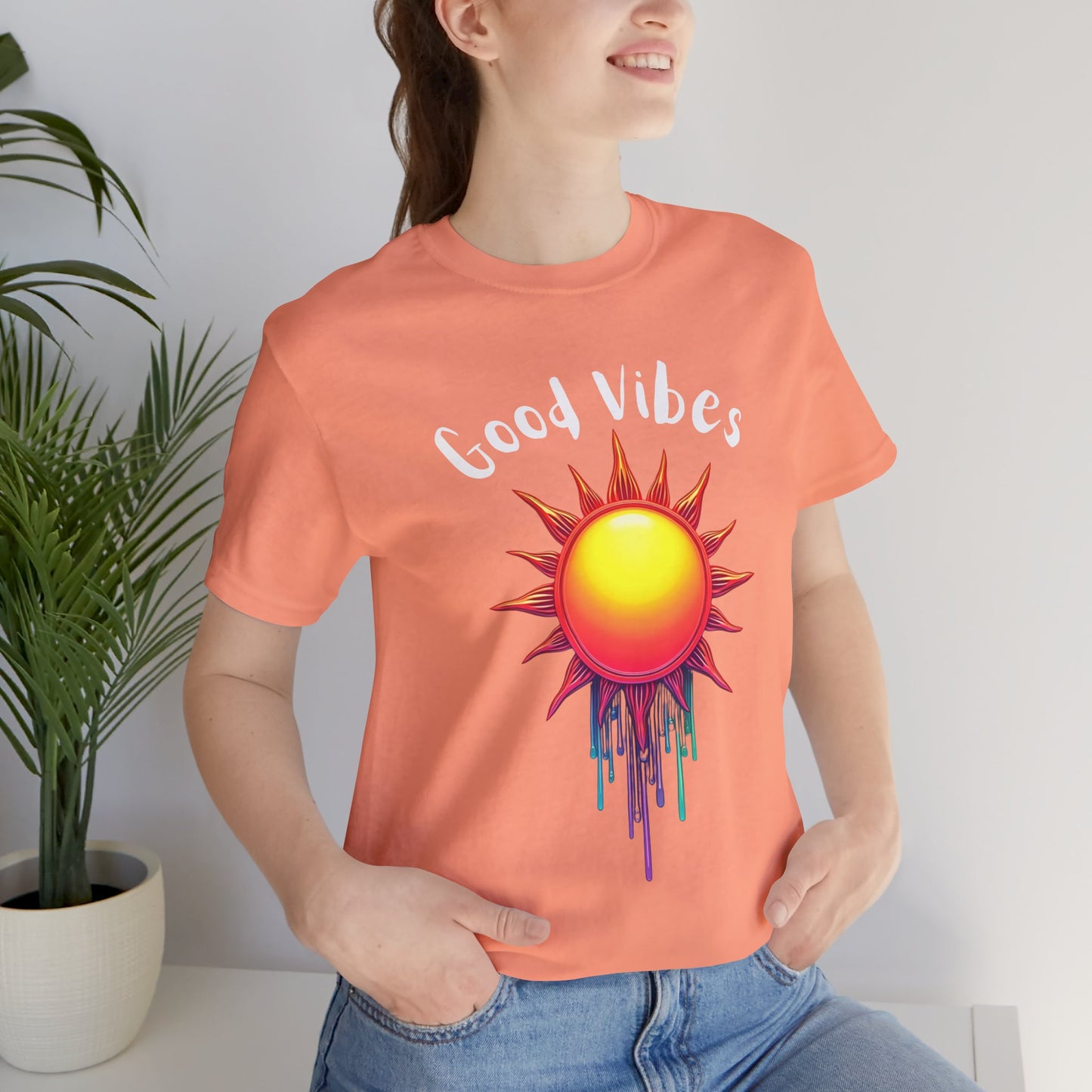 Good Vibes Unisex Short Sleeve Tee - Colorful Sun Design