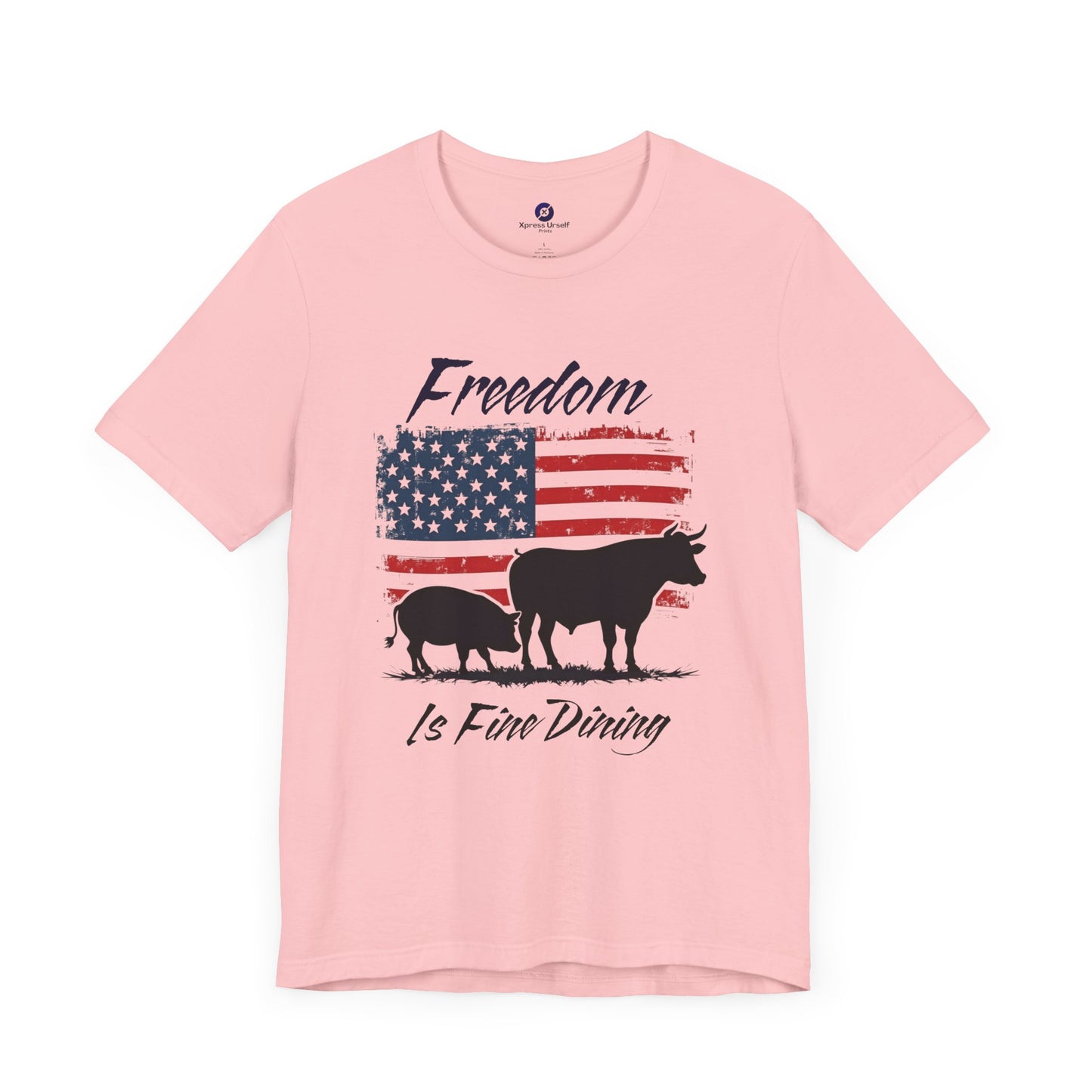 Freedom Is Fine Dining Unisex Jersey Tee - Patriotic Farm Theme