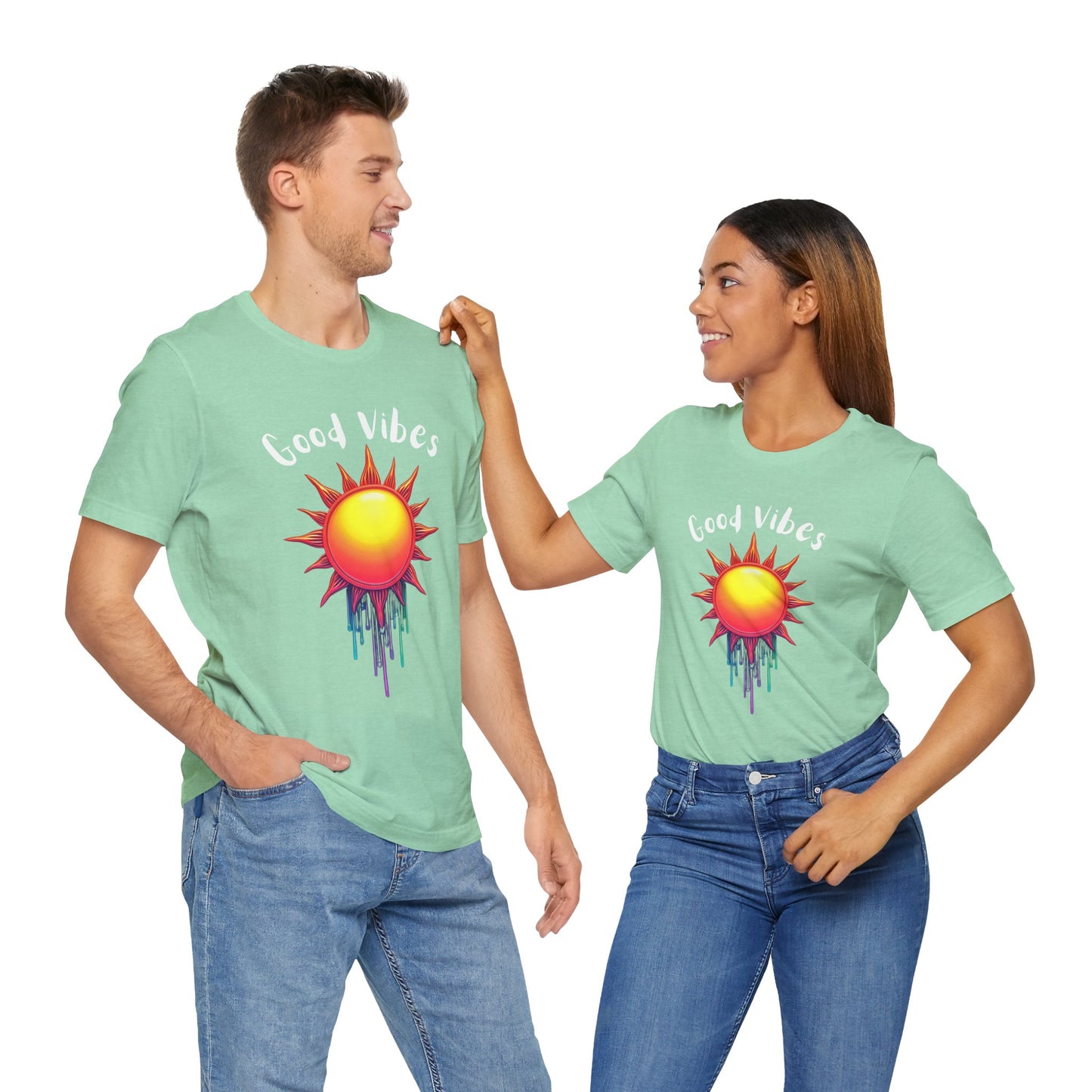 Good Vibes Unisex Short Sleeve Tee - Colorful Sun Design