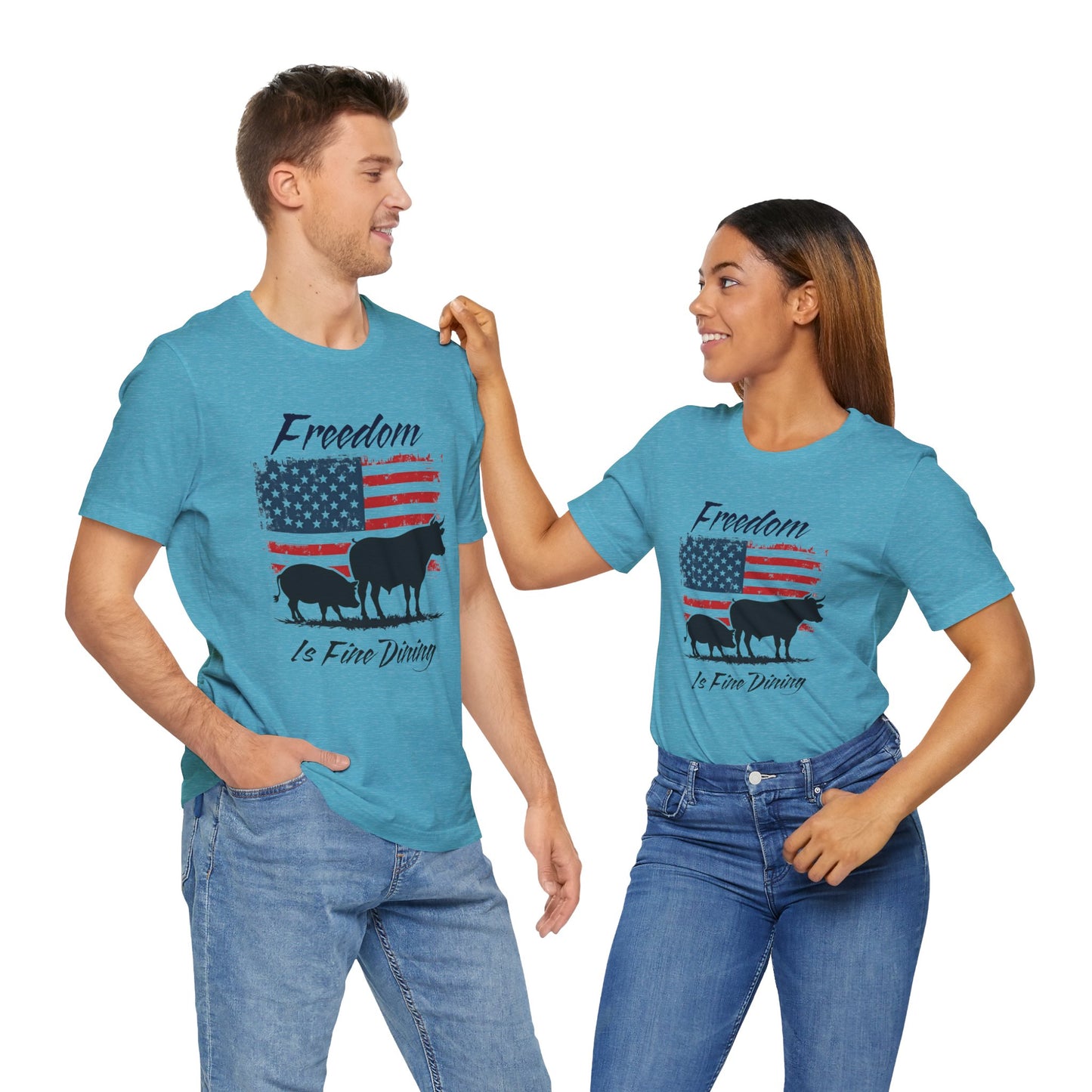 Freedom Is Fine Dining Unisex Jersey Tee - Patriotic Farm Theme