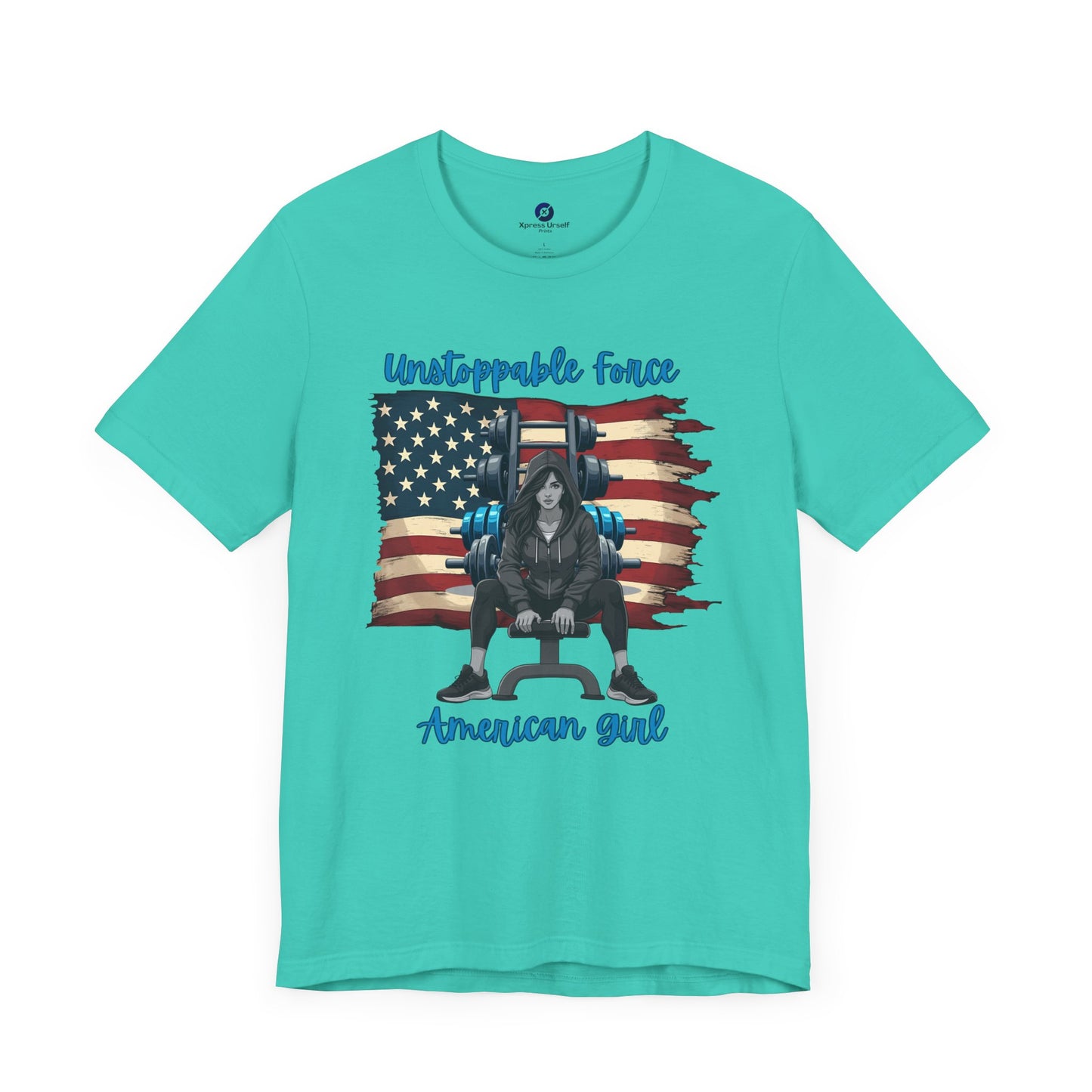 Unstoppable Force American Girl Tee - Patriotic Short Sleeve Shirt for Independence Day, Casual Wear, Gifts, Freedom Celebration