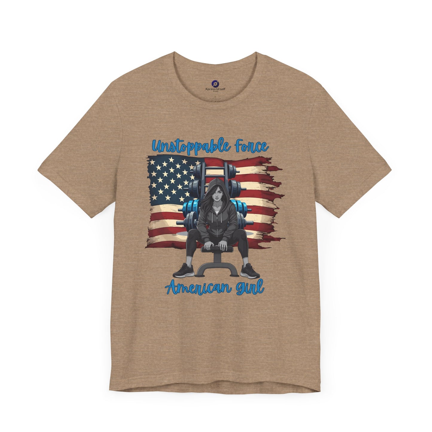 Unstoppable Force American Girl Tee - Patriotic Short Sleeve Shirt for Independence Day, Casual Wear, Gifts, Freedom Celebration