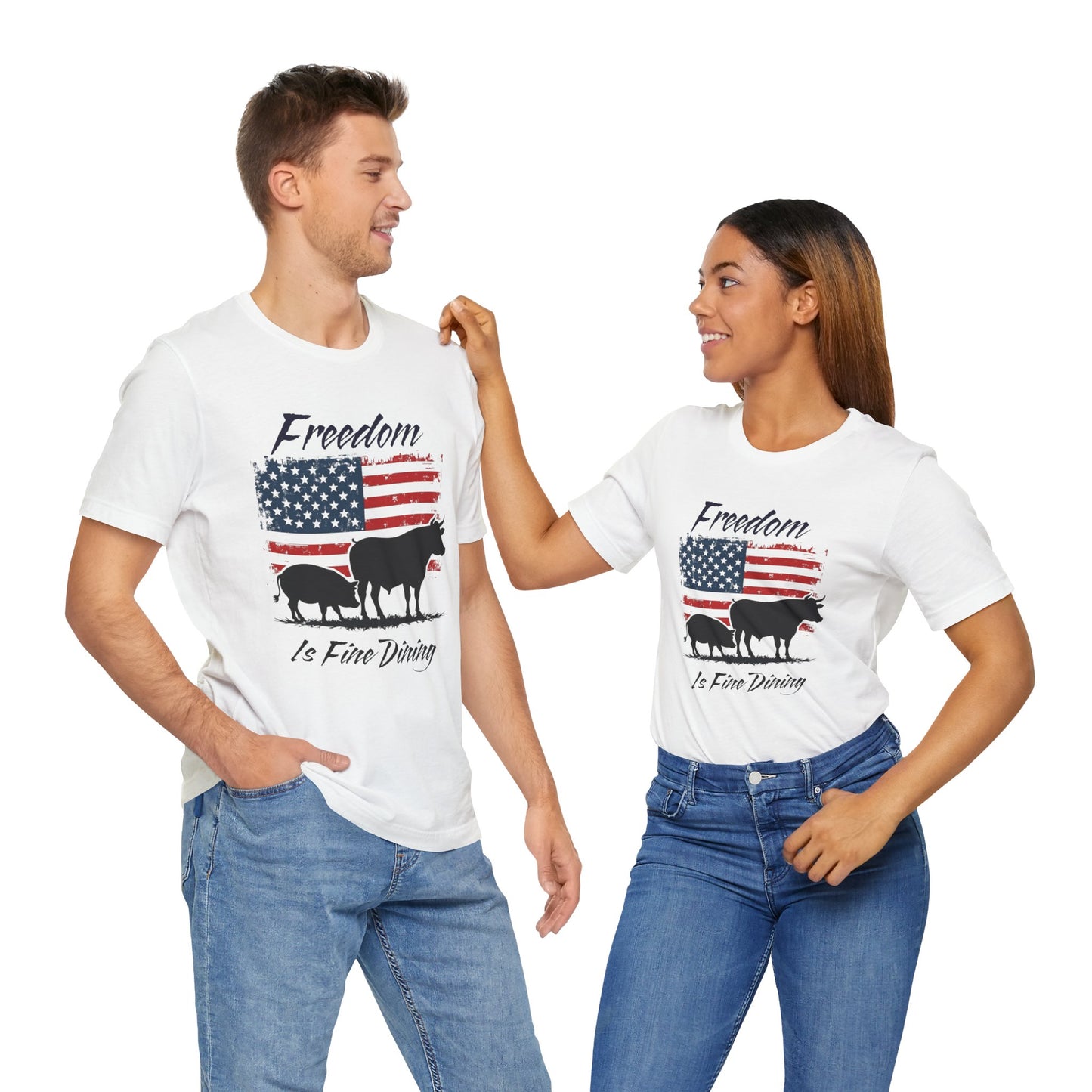 Freedom Is Fine Dining Unisex Jersey Tee - Patriotic Farm Theme