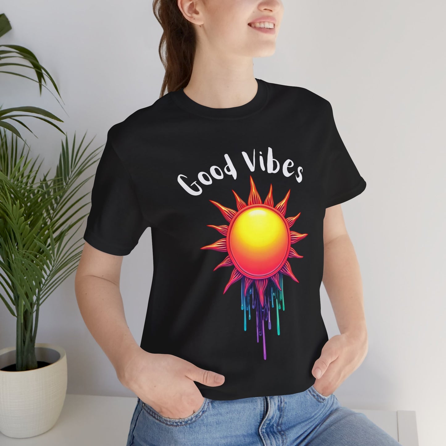 Good Vibes Unisex Short Sleeve Tee - Colorful Sun Design
