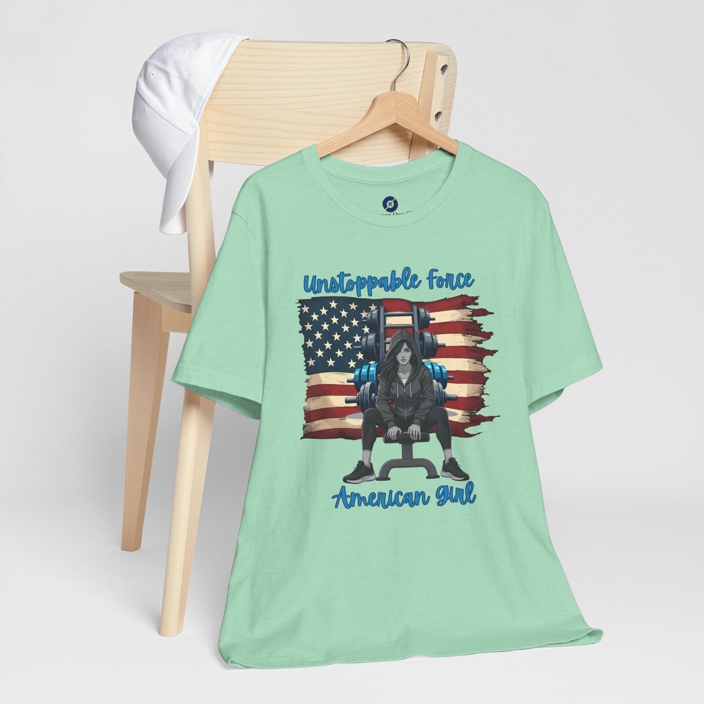 Unstoppable Force American Girl Tee - Patriotic Short Sleeve Shirt for Independence Day, Casual Wear, Gifts, Freedom Celebration