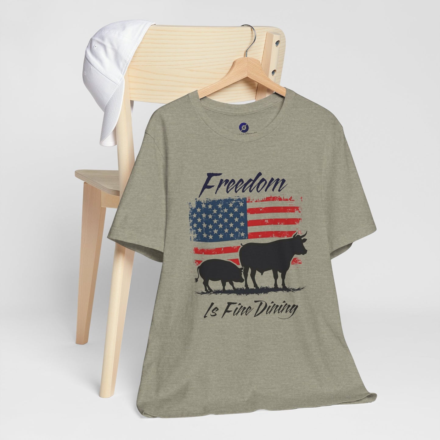 Freedom Is Fine Dining Unisex Jersey Tee - Patriotic Farm Theme