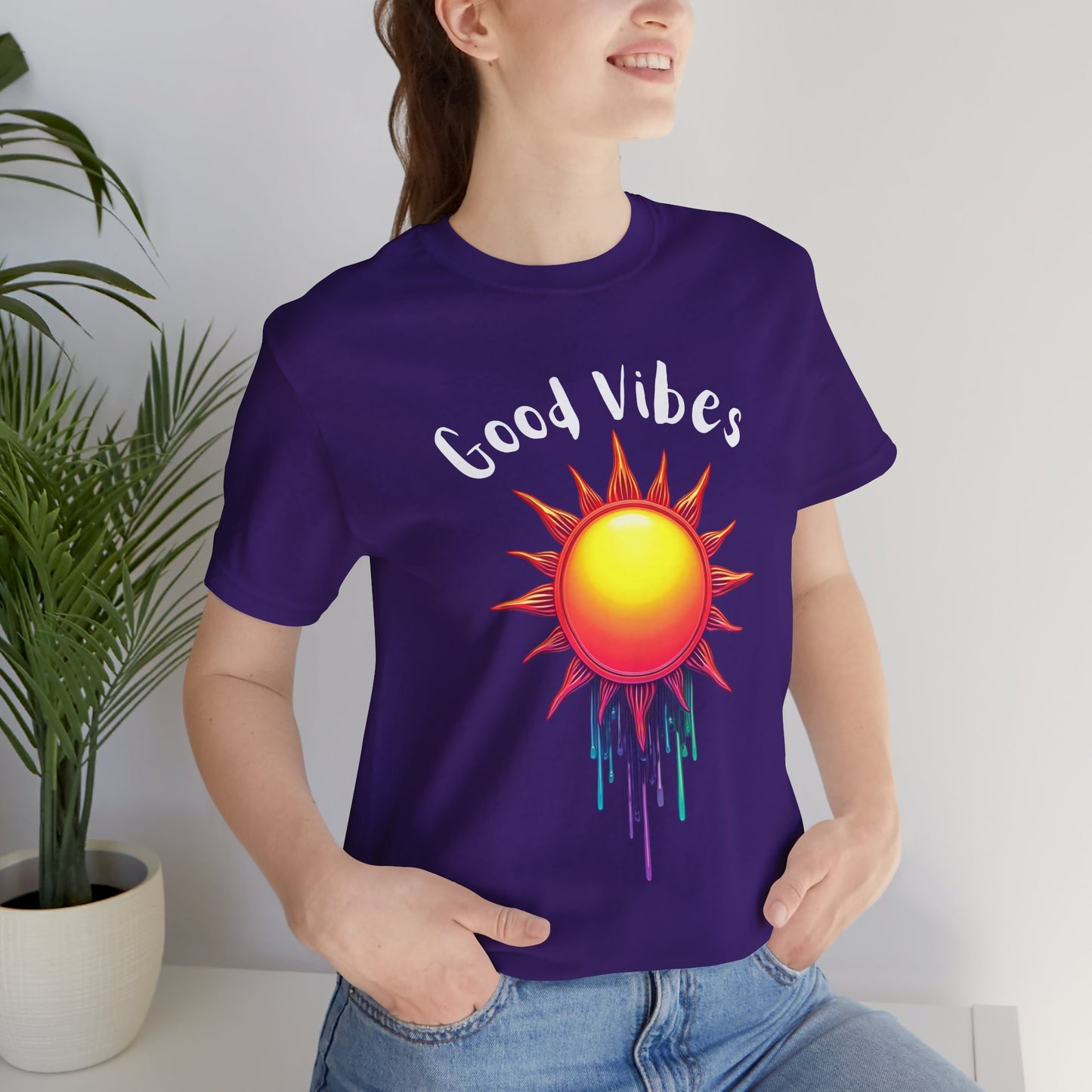 Good Vibes Unisex Short Sleeve Tee - Colorful Sun Design