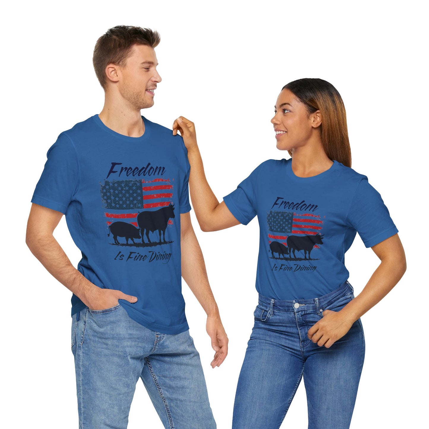 Freedom Is Fine Dining Unisex Jersey Tee - Patriotic Farm Theme