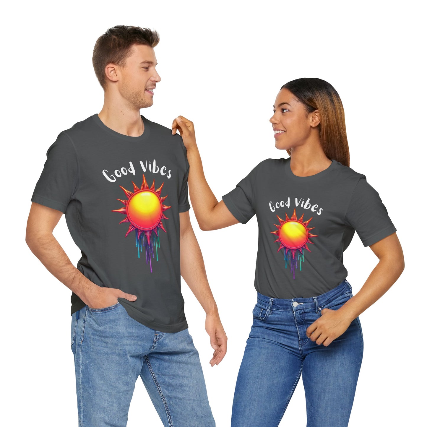 Good Vibes Unisex Short Sleeve Tee - Colorful Sun Design