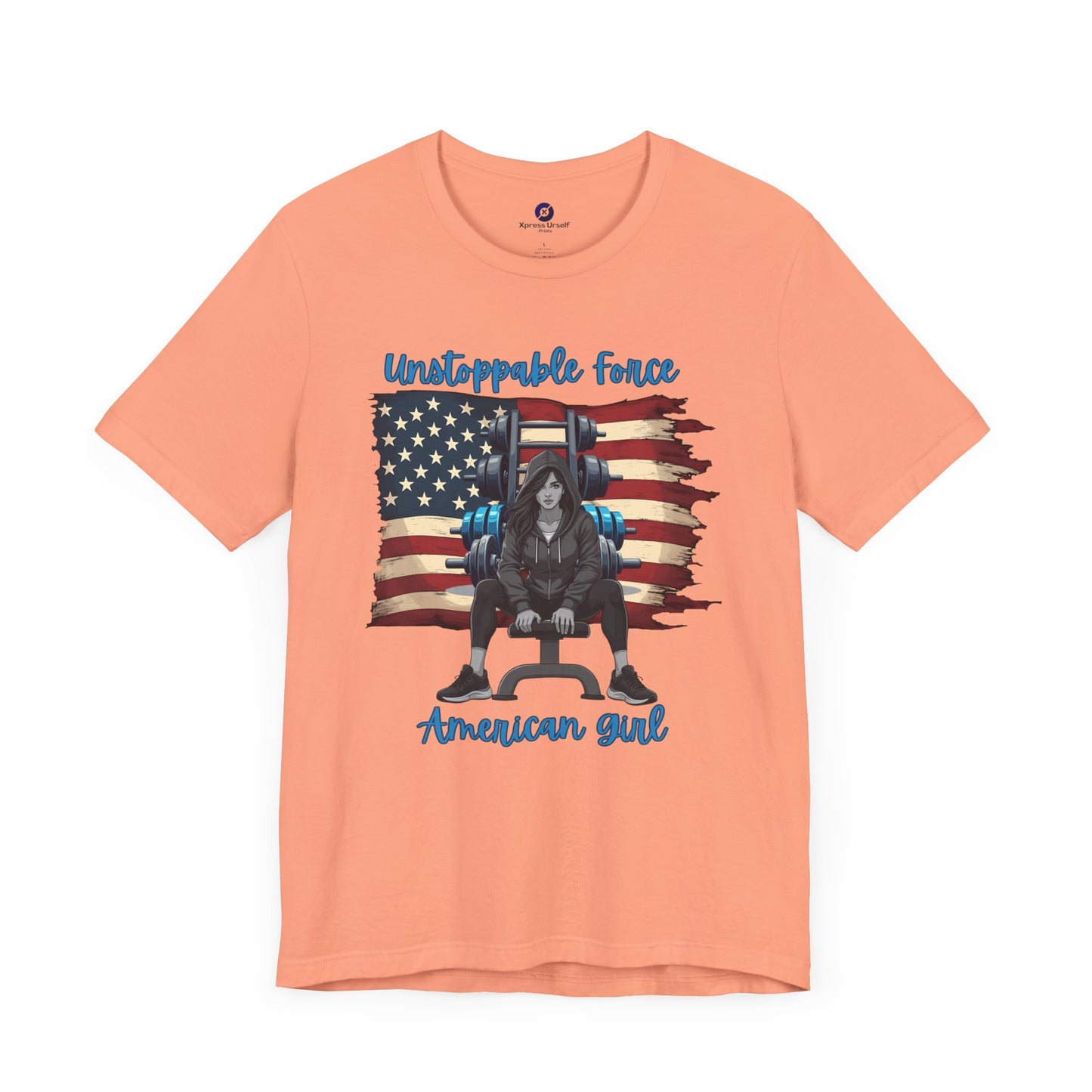 Unstoppable Force American Girl Tee - Patriotic Short Sleeve Shirt for Independence Day, Casual Wear, Gifts, Freedom Celebration