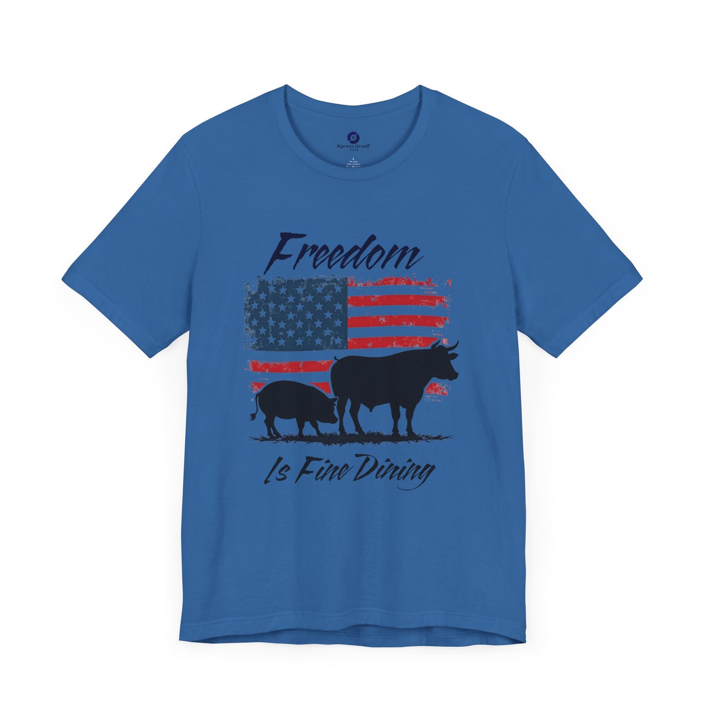 Freedom Is Fine Dining Unisex Jersey Tee - Patriotic Farm Theme