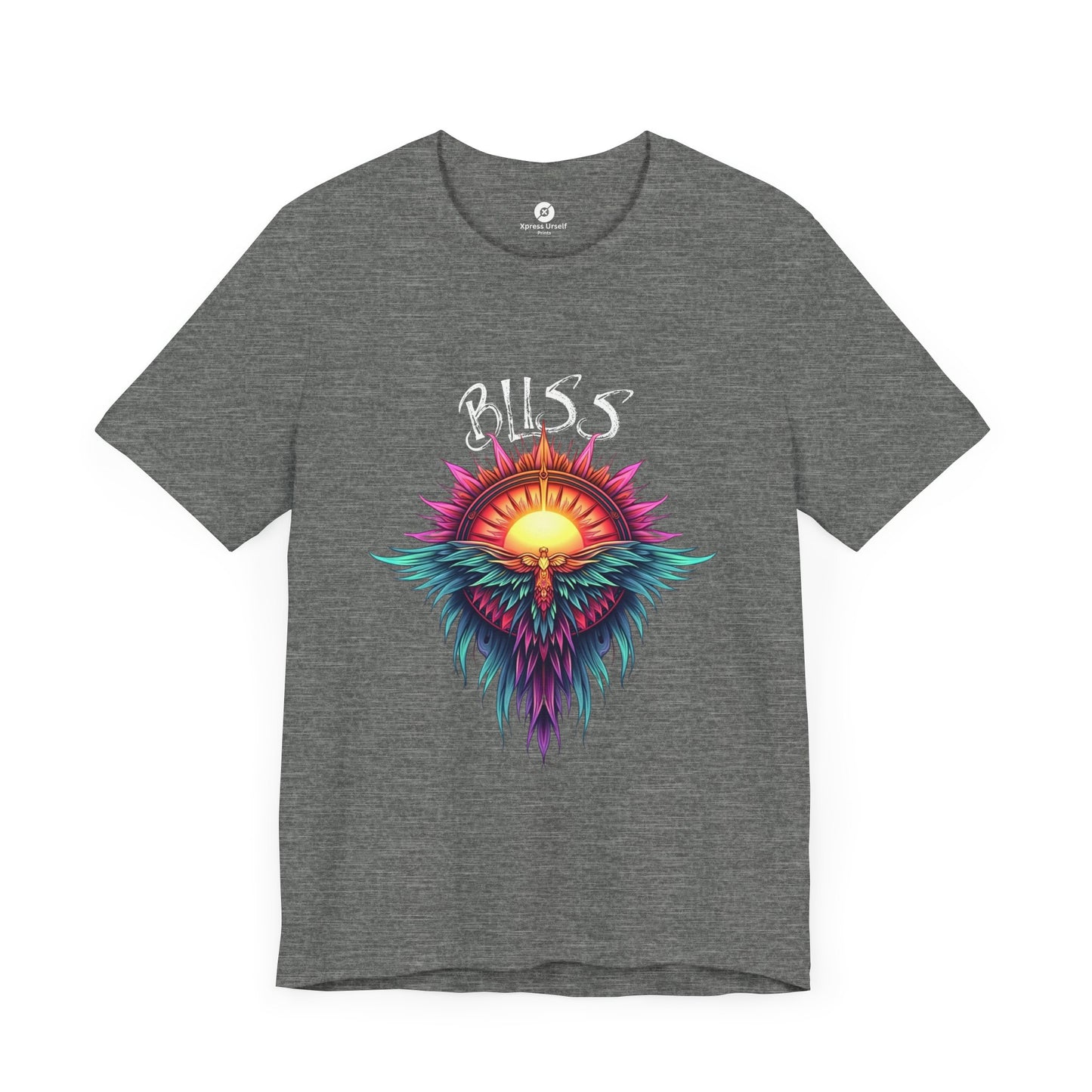 Bohemian Bliss Unisex T-Shirt - Colorful Sun & Feather Design