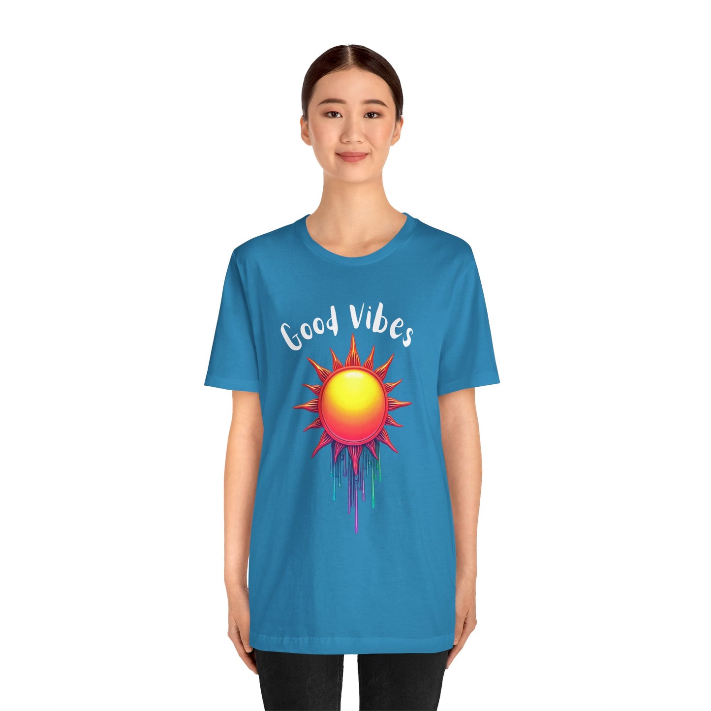 Good Vibes Unisex Short Sleeve Tee - Colorful Sun Design