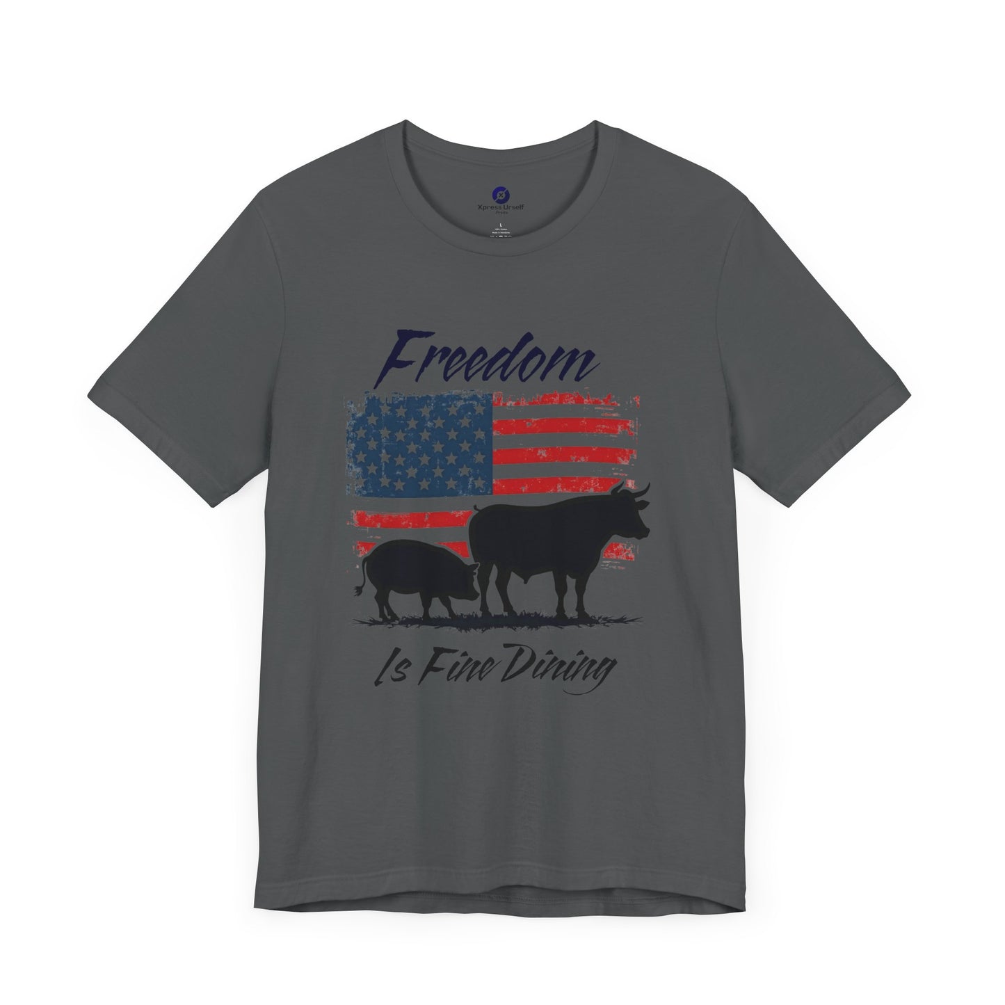 Freedom Is Fine Dining Unisex Jersey Tee - Patriotic Farm Theme