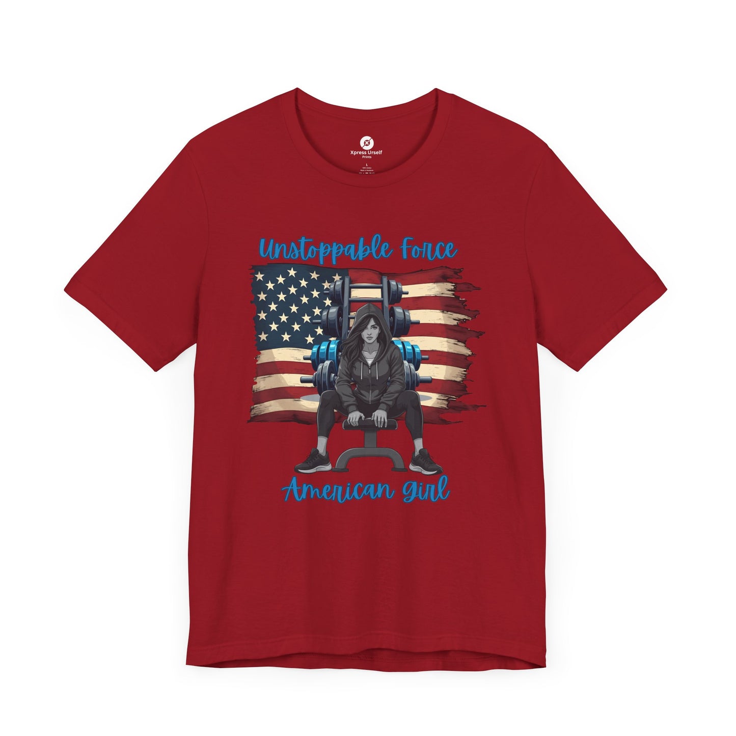 Unstoppable Force American Girl Tee - Patriotic Short Sleeve Shirt for Independence Day, Casual Wear, Gifts, Freedom Celebration