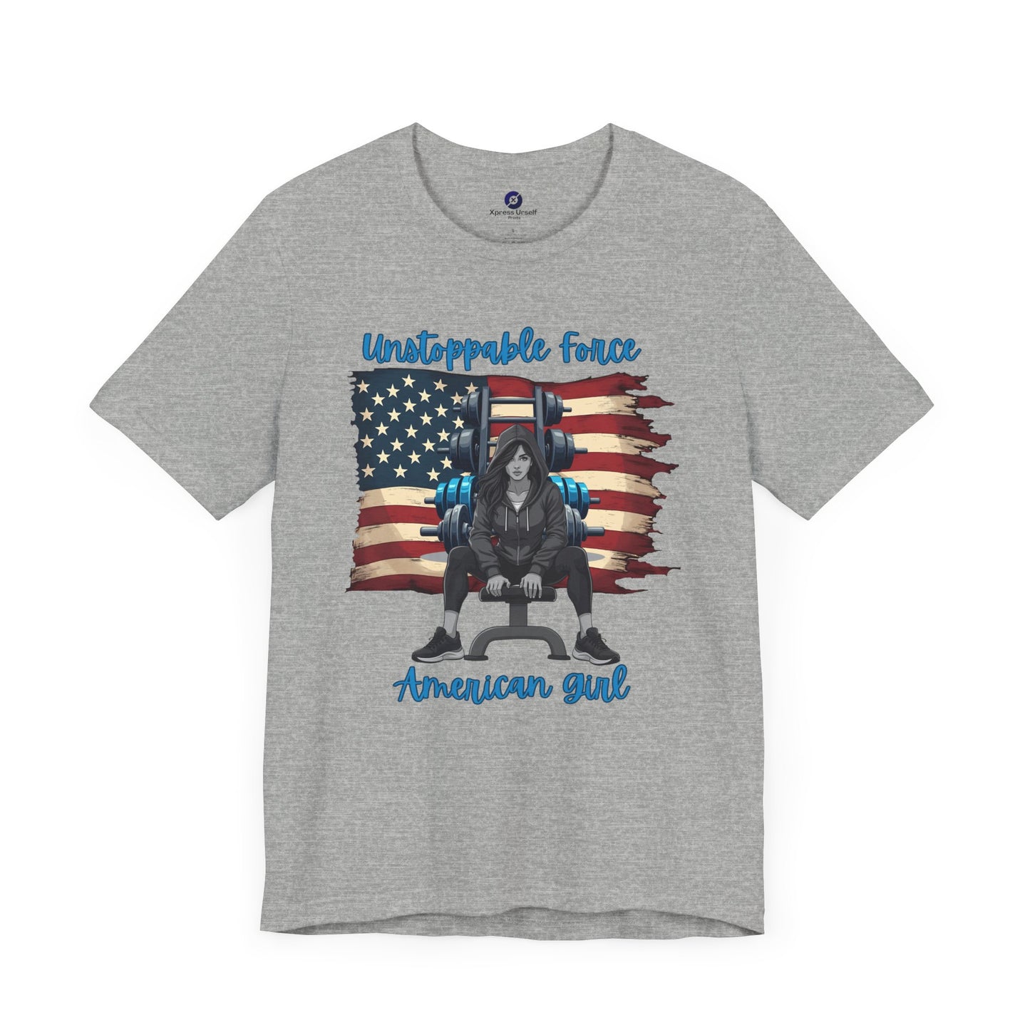 Unstoppable Force American Girl Tee - Patriotic Short Sleeve Shirt for Independence Day, Casual Wear, Gifts, Freedom Celebration