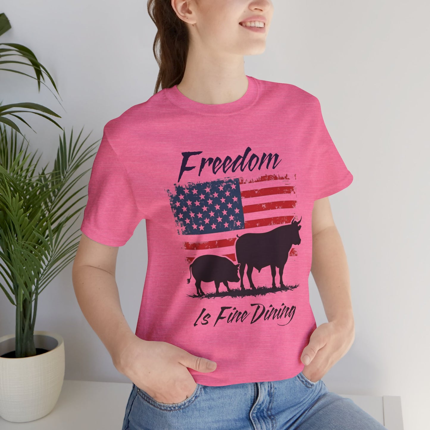 Freedom Is Fine Dining Unisex Jersey Tee - Patriotic Farm Theme