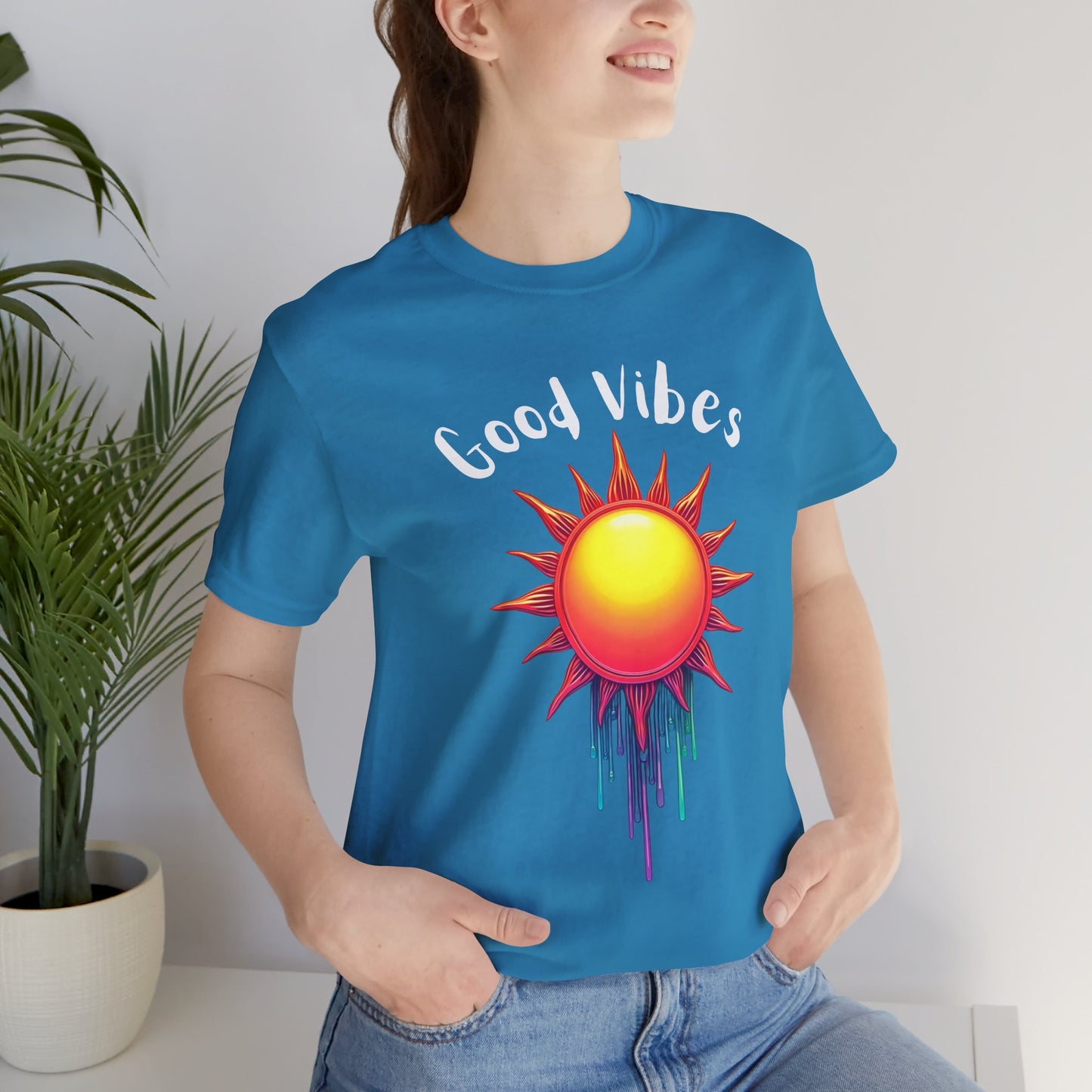 Good Vibes Unisex Short Sleeve Tee - Colorful Sun Design
