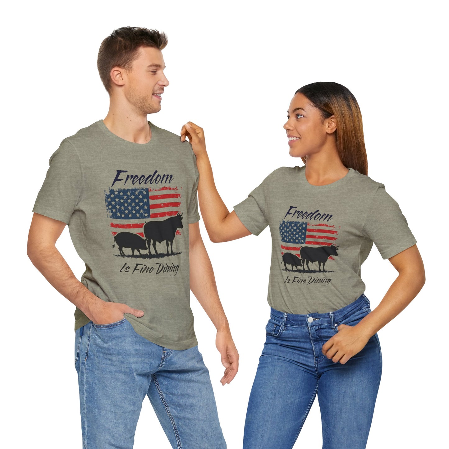Freedom Is Fine Dining Unisex Jersey Tee - Patriotic Farm Theme