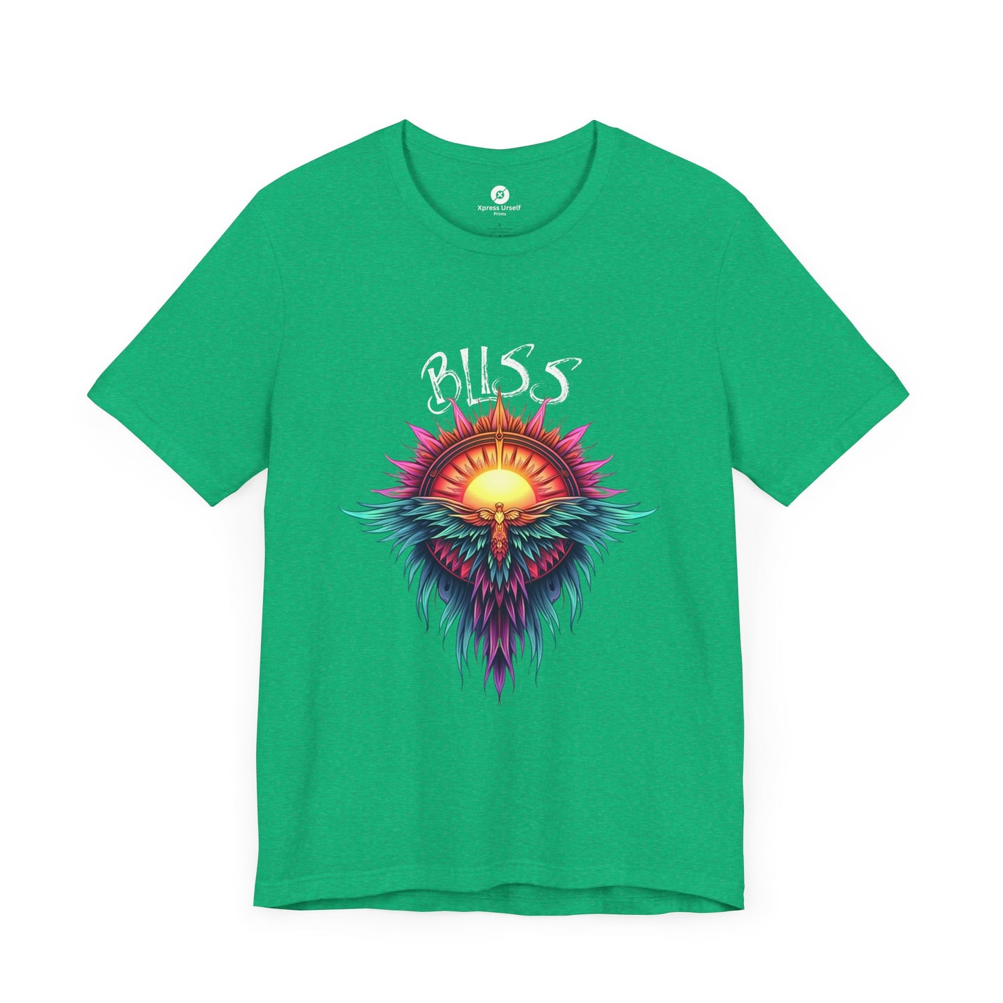 Bohemian Bliss Unisex T-Shirt - Colorful Sun & Feather Design