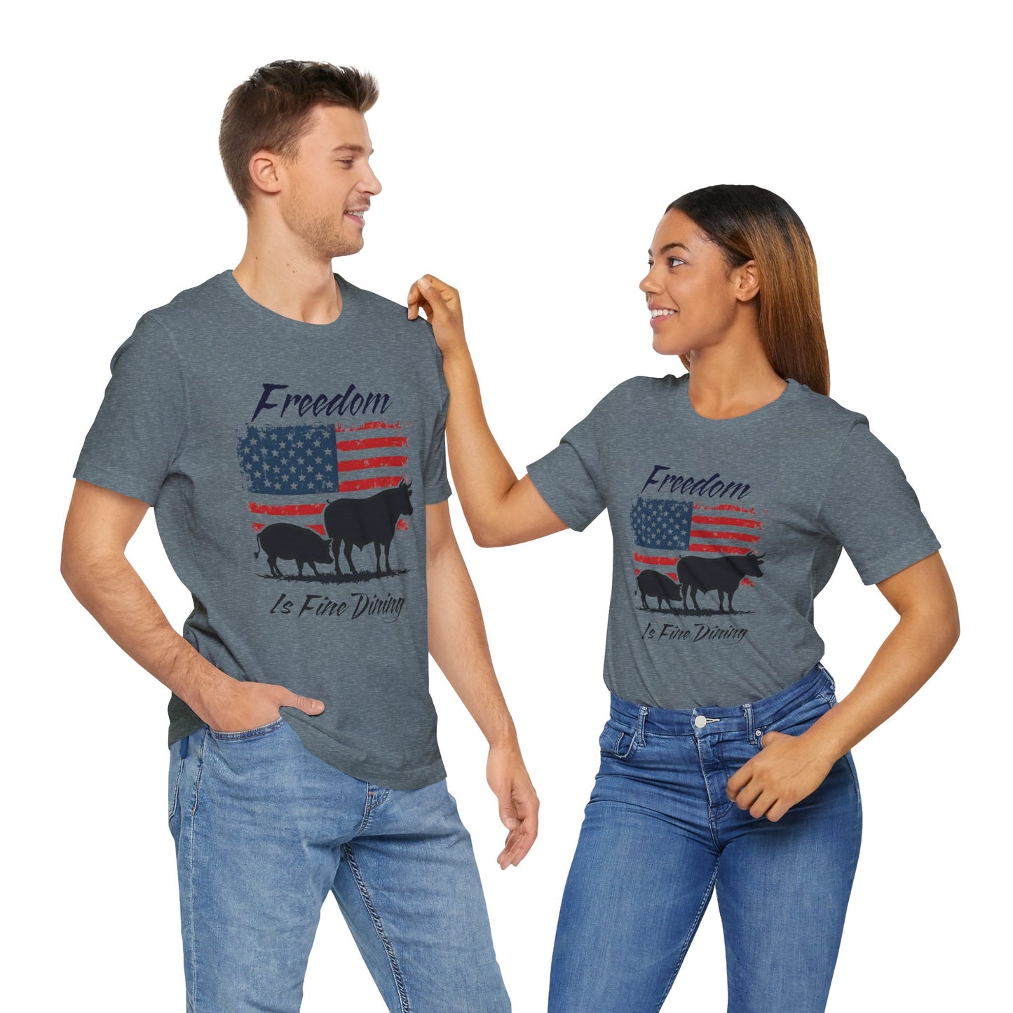 Freedom Is Fine Dining Unisex Jersey Tee - Patriotic Farm Theme