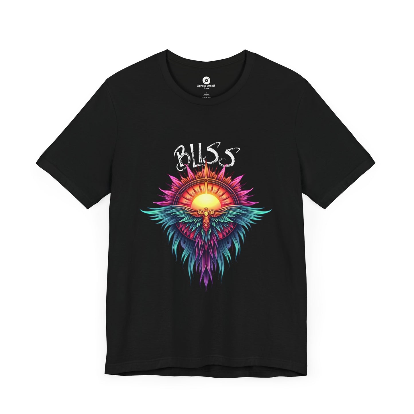 Bohemian Bliss Unisex T-Shirt - Colorful Sun & Feather Design