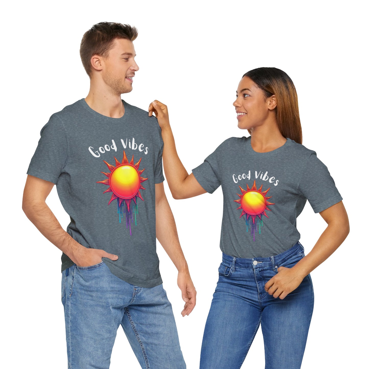 Good Vibes Unisex Short Sleeve Tee - Colorful Sun Design