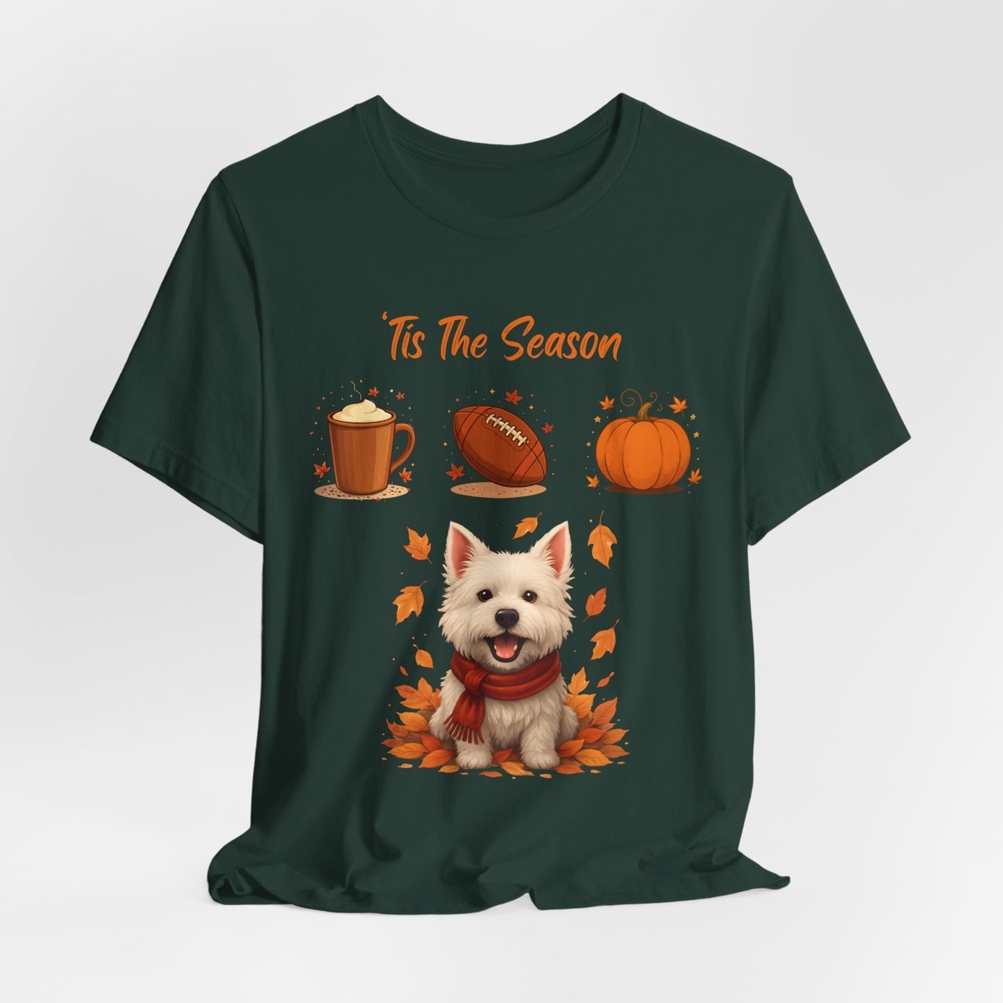 Fall-Themed Pet Lover Tee, Cozy Autumn Short Sleeve Shirt, Cute Dog Graphic T-Shirt, Comfortable Casual Tee, Ideal for Thanksgiving