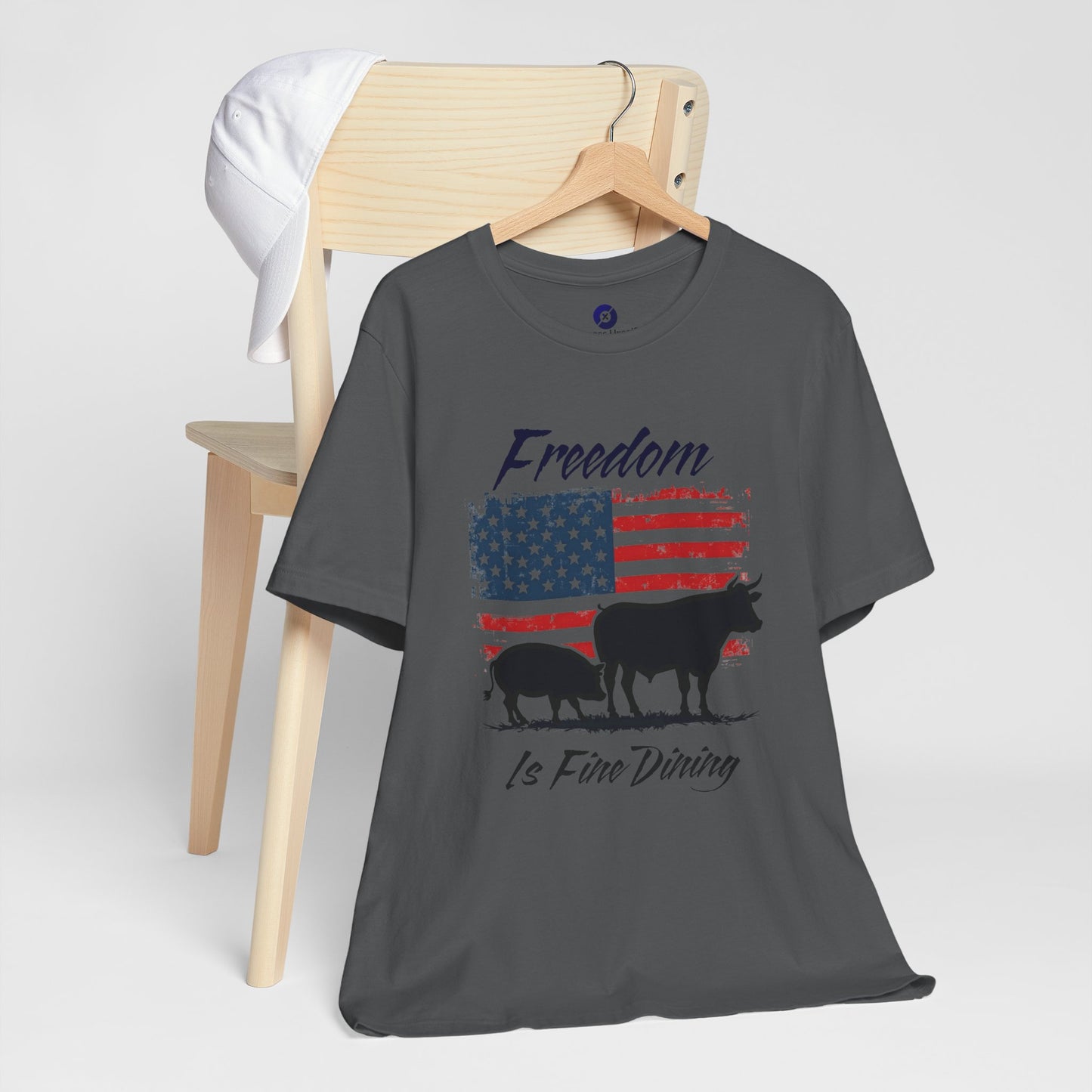 Freedom Is Fine Dining Unisex Jersey Tee - Patriotic Farm Theme