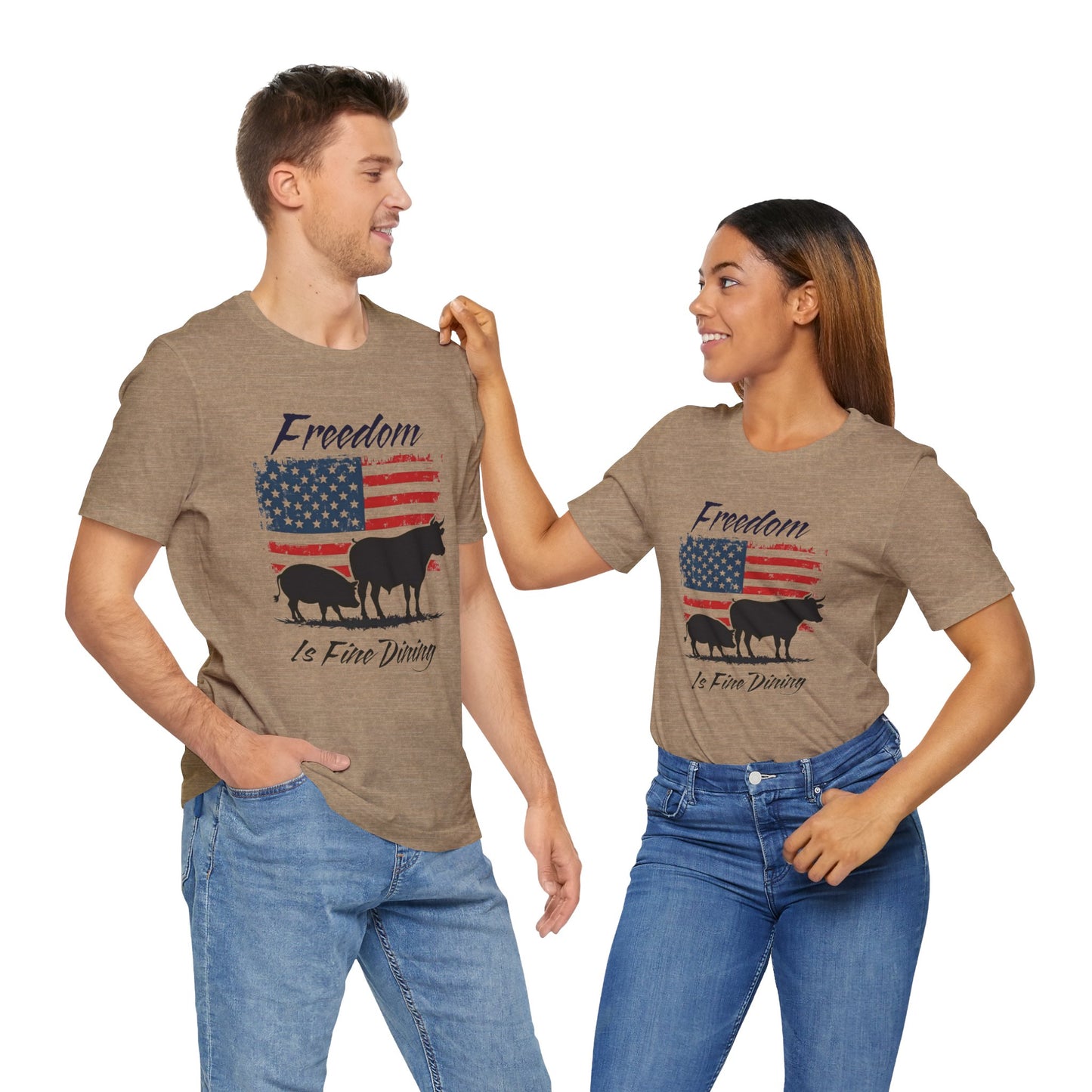 Freedom Is Fine Dining Unisex Jersey Tee - Patriotic Farm Theme