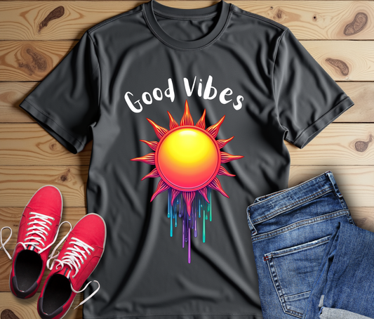 Good Vibes Unisex Short Sleeve Tee - Colorful Sun Design