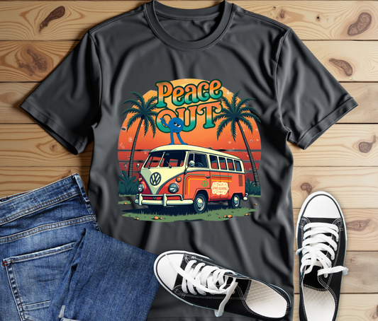 Retro Peace Out Graphic Tee | Unisex Jersey Short Sleeve T-Shirt