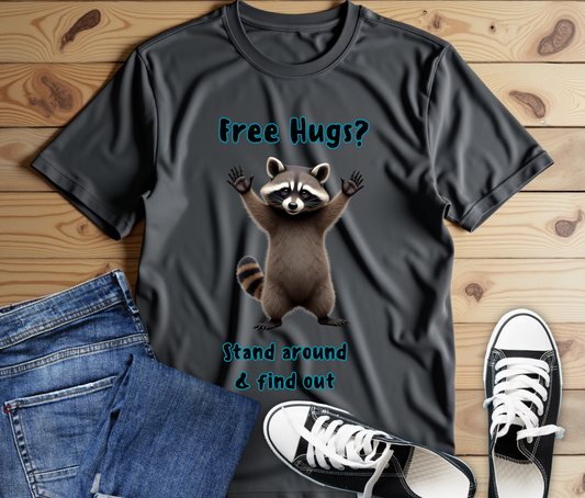 Funny Raccoon Tee - "Free Hugs" Unisex Jersey Short Sleeve