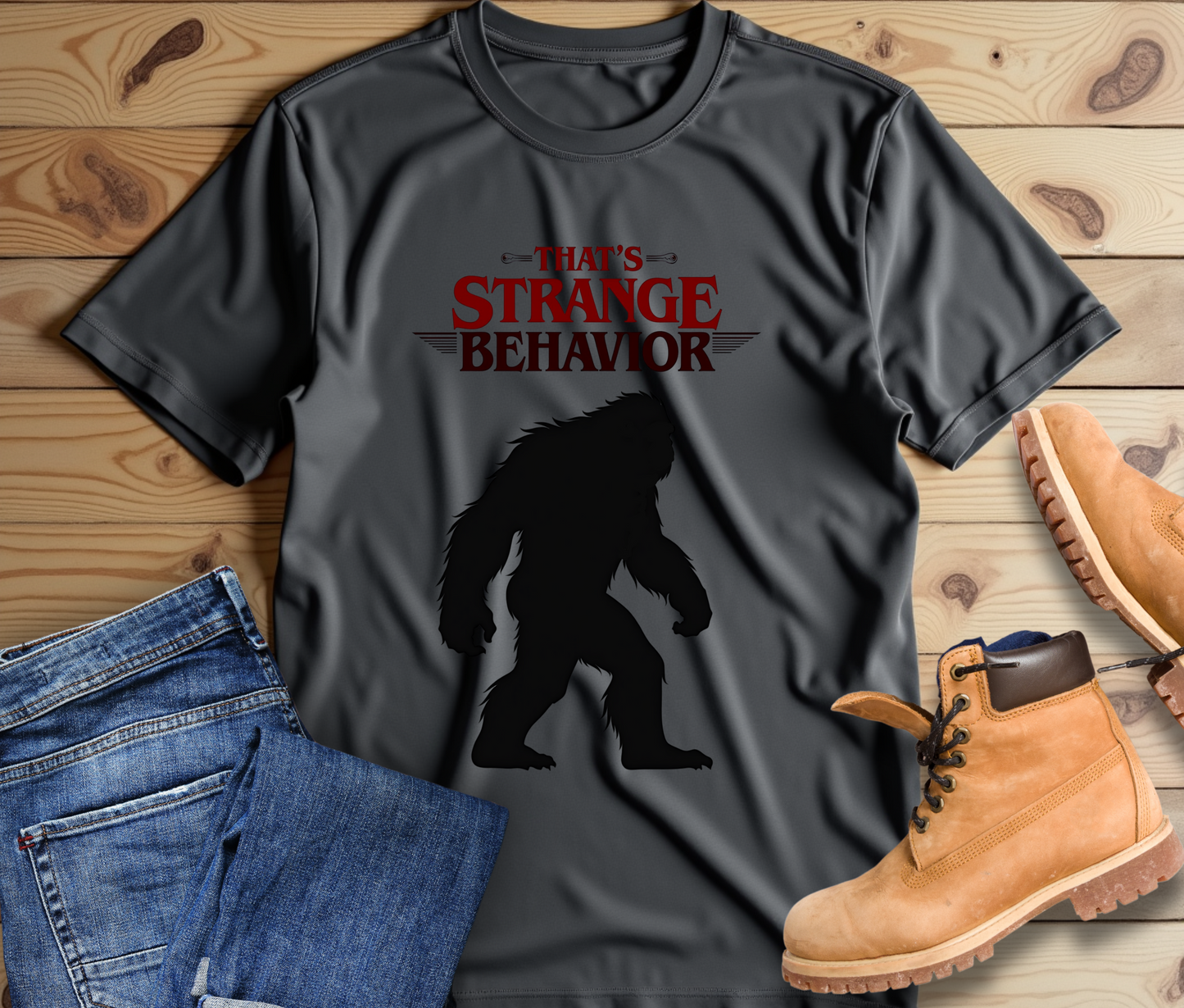 Funny Bigfoot Graphic Tee - That's Strange Behavior Shirt