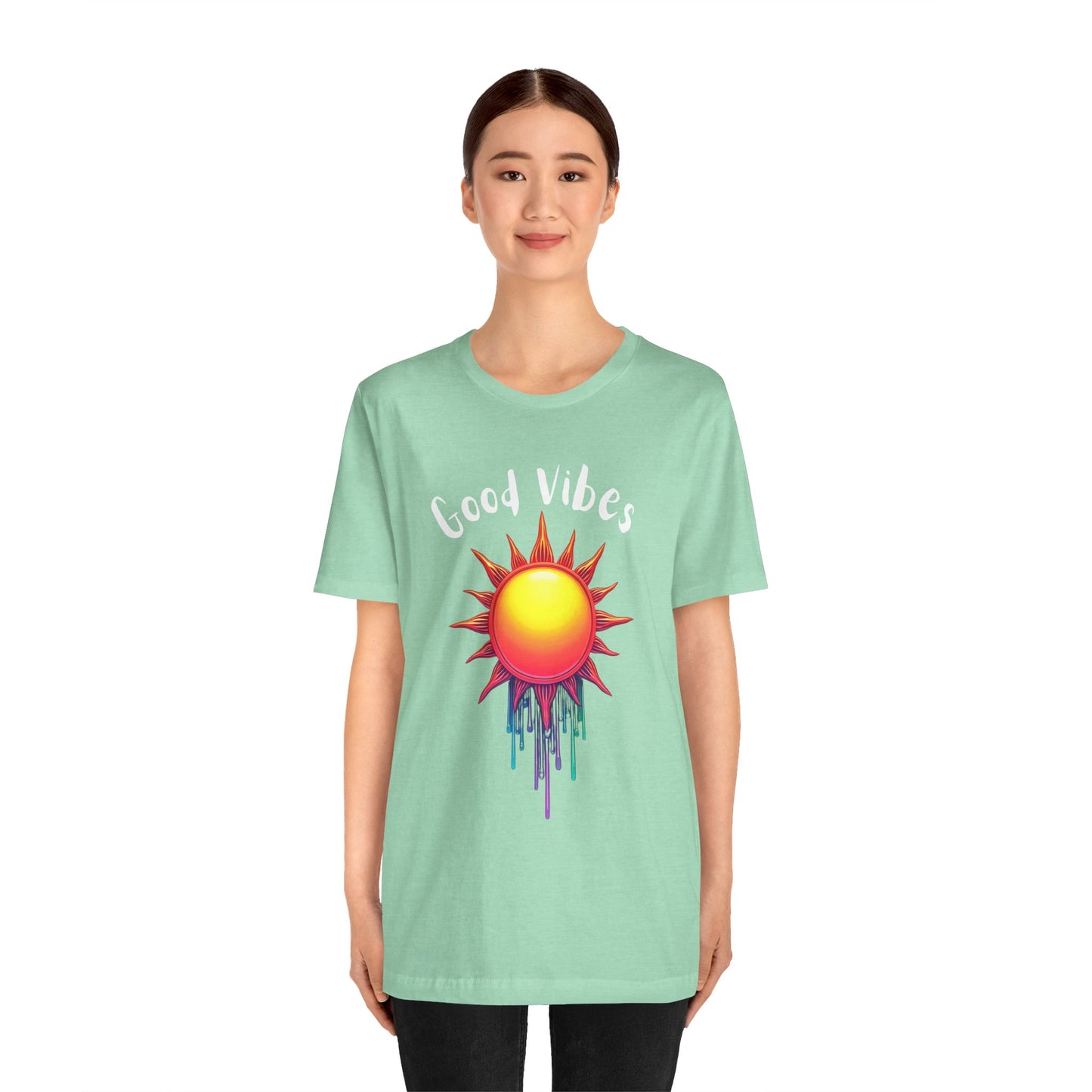 Good Vibes Unisex Short Sleeve Tee - Colorful Sun Design