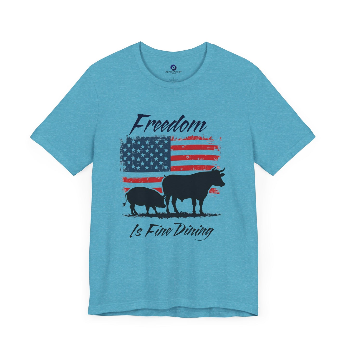 Freedom Is Fine Dining Unisex Jersey Tee - Patriotic Farm Theme