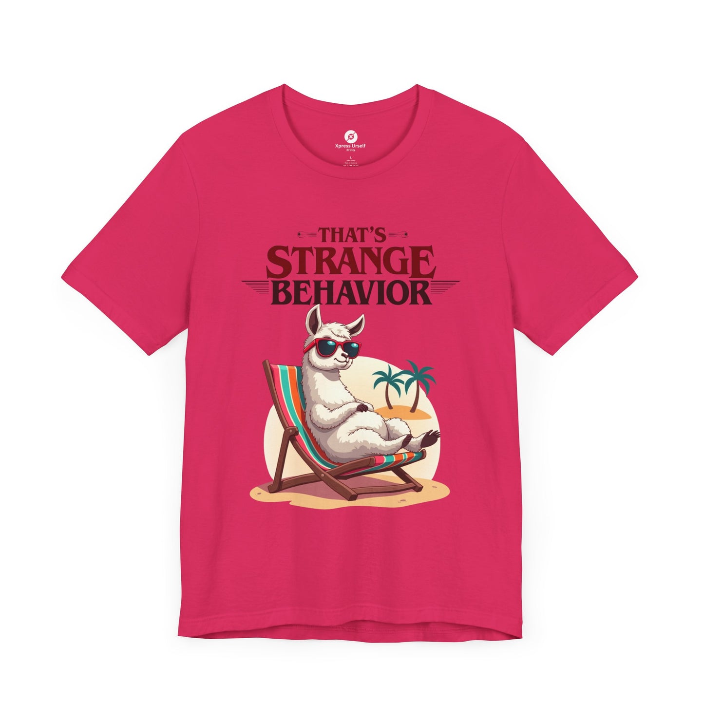 Funny Llama Graphic Tee - "That's Strange Behavior" Unisex Jersey T-Shirt