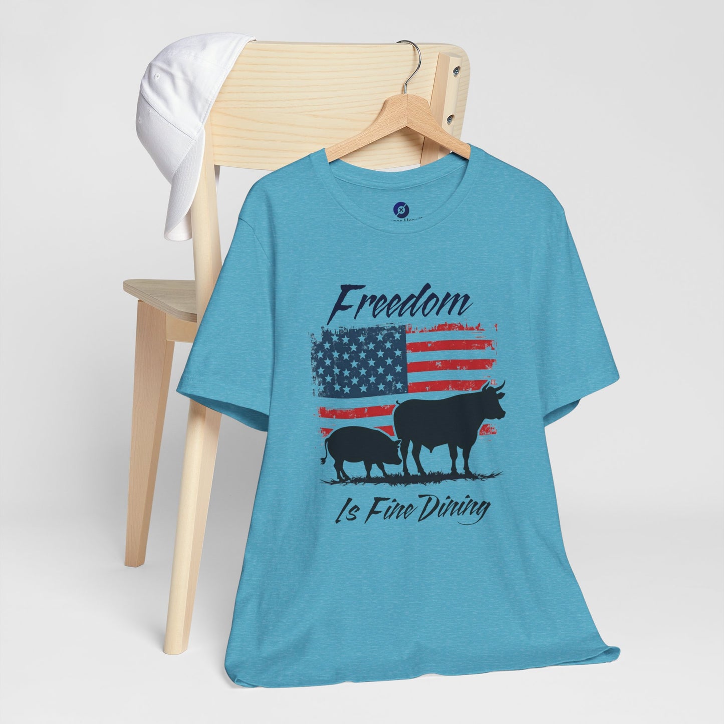 Freedom Is Fine Dining Unisex Jersey Tee - Patriotic Farm Theme